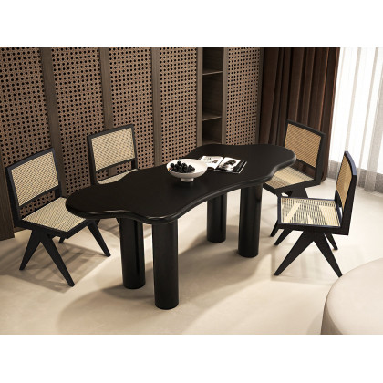 HMR 70.9" Japandi Style Irregular Wood Dining Table Seats 4-6 People - Black
