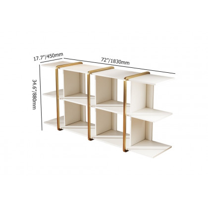 HMR - 72" Long Low Bookshelf 2-Shelf Open Horizontal Bookcase White & Gold