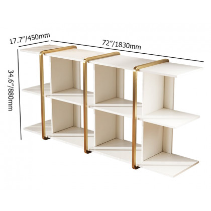 HMR - 72" Long Low Bookshelf 2-Shelf Open Horizontal Bookcase White & Gold