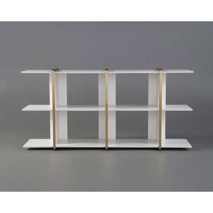 HMR - 72" Long Low Bookshelf 2-Shelf Open Horizontal Bookcase White & Gold