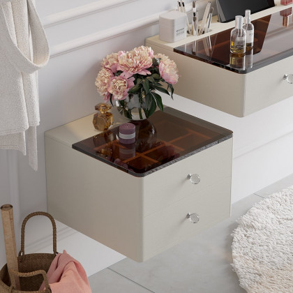 HMR - 47" Leather Floating Tempered Glass Top Makeup Vanity Set with Stool