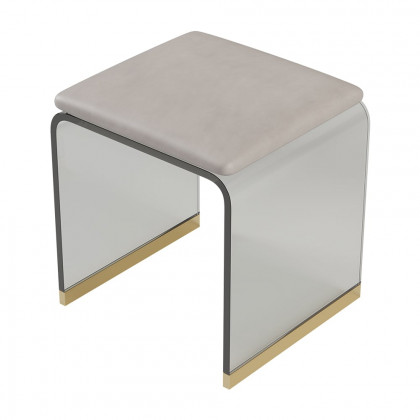 HMR - 47" Leather Floating Tempered Glass Top Makeup Vanity Set with Stool