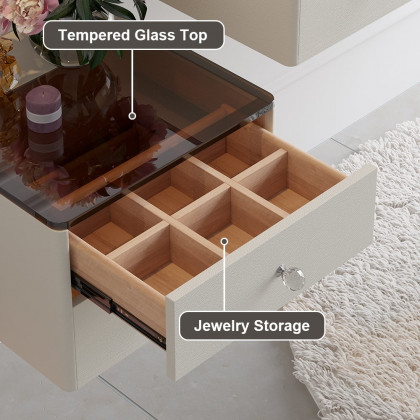 HMR - 47" Leather Floating Tempered Glass Top Makeup Vanity Set with Stool