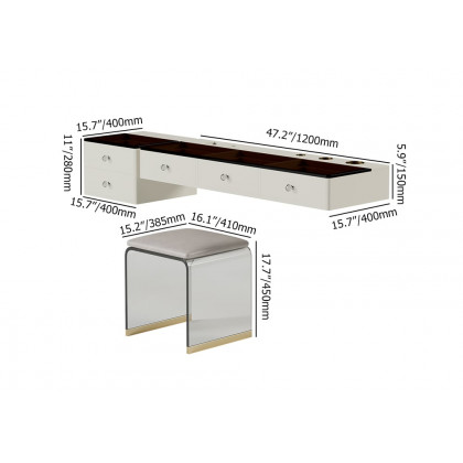 HMR - 47" Leather Floating Tempered Glass Top Makeup Vanity Set with Stool