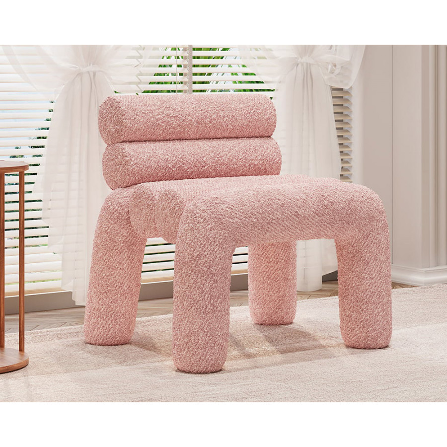 HMR Modern Boucle Accent Chair Upholstery Horizontal Channeled for Living Room - Pink