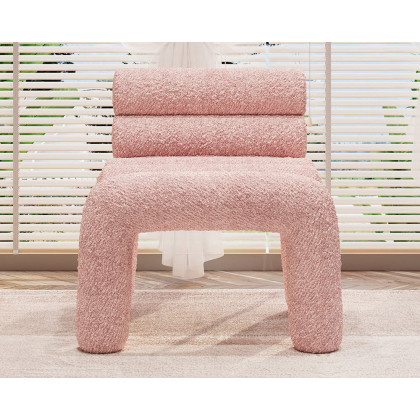 HMR Modern Boucle Accent Chair Upholstery Horizontal Channeled for Living Room - Pink
