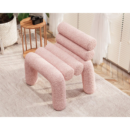 HMR Modern Boucle Accent Chair Upholstery Horizontal Channeled for Living Room - Pink