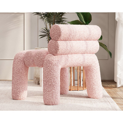 HMR Modern Boucle Accent Chair Upholstery Horizontal Channeled for Living Room - Pink