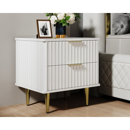 HMR - Modern White Nightstand with 2 Drawers Bedside Table with Gold Legs