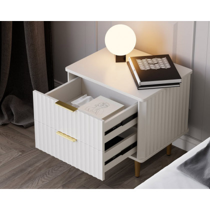 HMR - Modern White Nightstand with 2 Drawers Bedside Table with Gold Legs