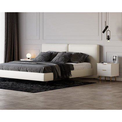 HMR - Modern White Nightstand with 2 Drawers Bedside Table with Gold Legs