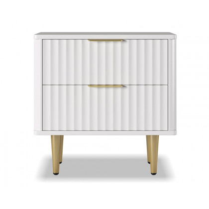 HMR - Modern White Nightstand with 2 Drawers Bedside Table with Gold Legs
