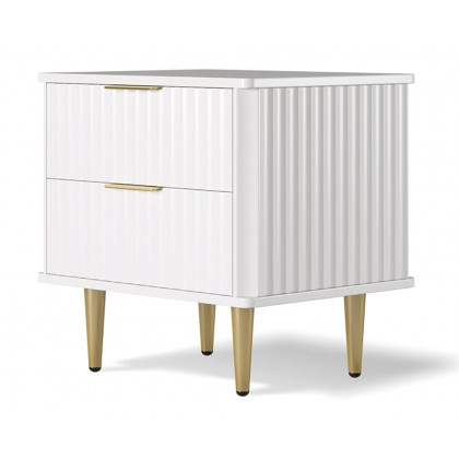 HMR - Modern White Nightstand with 2 Drawers Bedside Table with Gold Legs