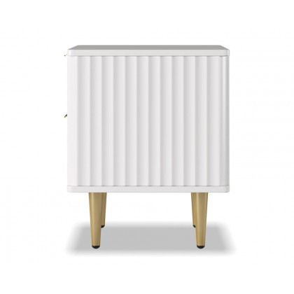 HMR - Modern White Nightstand with 2 Drawers Bedside Table with Gold Legs