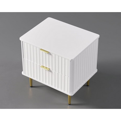 HMR - Modern White Nightstand with 2 Drawers Bedside Table with Gold Legs