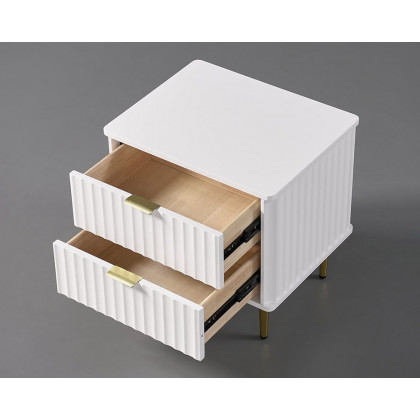 HMR - Modern White Nightstand with 2 Drawers Bedside Table with Gold Legs