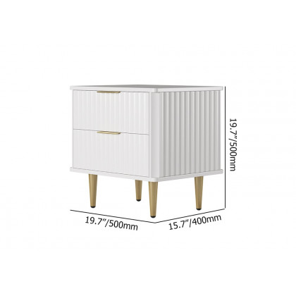 HMR - Modern White Nightstand with 2 Drawers Bedside Table with Gold Legs