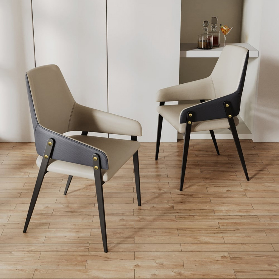 HMR - Modern Dining Chairs with PU Leather Upholstery (Set of 2) - Khaki and Blue