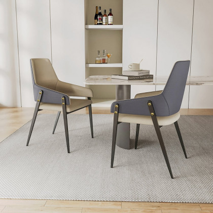 HMR - Modern Dining Chairs with PU Leather Upholstery (Set of 2) - Khaki and Blue