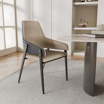HMR - Modern Dining Chairs with PU Leather Upholstery (Set of 2) - Khaki and Blue
