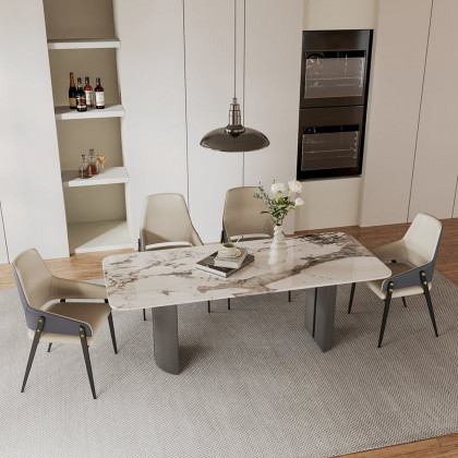 HMR - Modern Dining Chairs with PU Leather Upholstery (Set of 2) - Khaki and Blue