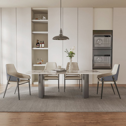 HMR - Modern Dining Chairs with PU Leather Upholstery (Set of 2) - Khaki and Blue