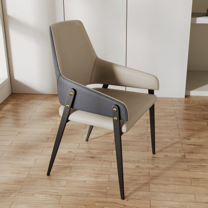 HMR - Modern Dining Chairs with PU Leather Upholstery (Set of 2) - Khaki and Blue