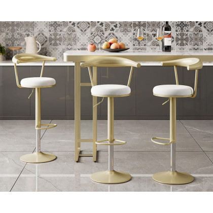 HMR Modern Adjustable Swivel Bar Stools with Velvet Upholstery (Set of 8) - White