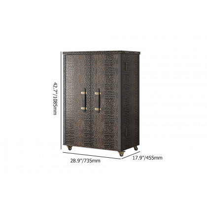 HMR - Industrial Black Leather Fold Out Home Bar Cabinet on Wheels with Storage Bar Table