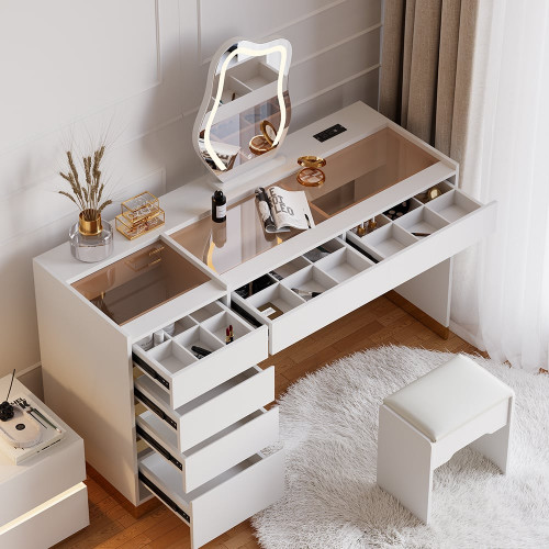HMR 55" Smart Makeup Vanity Set with Mirror & Lights - White
