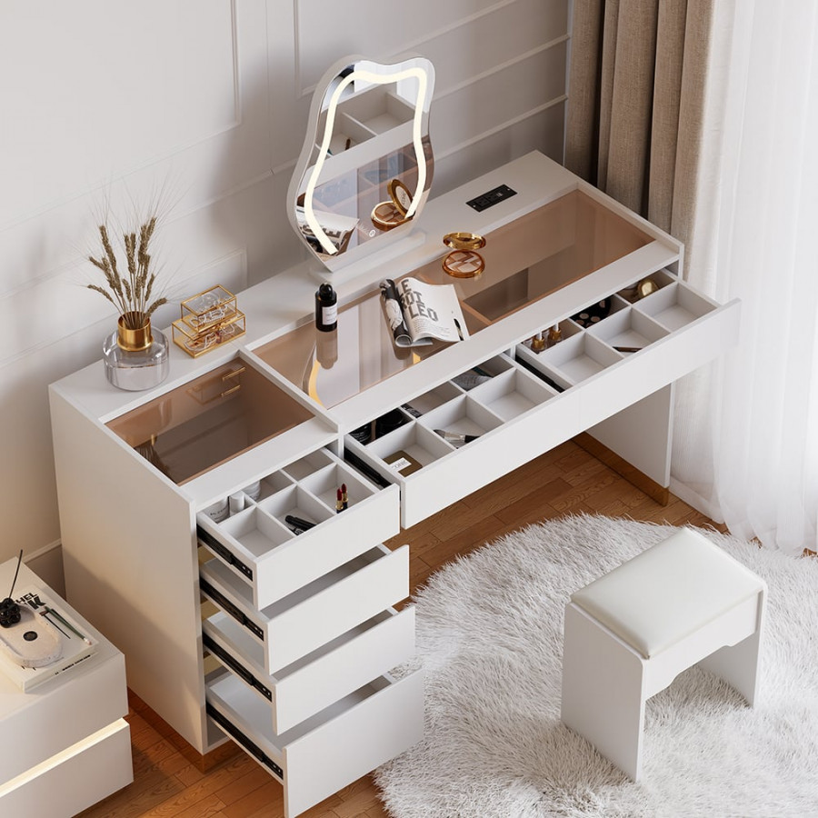 HMR 55" Smart Makeup Vanity Set with Mirror & Lights - White
