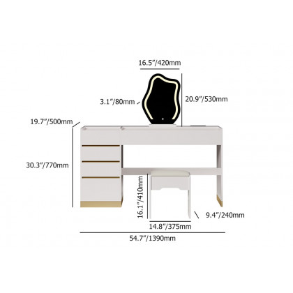 HMR 55" Smart Makeup Vanity Set with Mirror & Lights - White