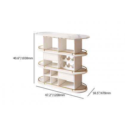 HMR - 47" White Oval Bar Table with Wine Rack Glass Holder Liquor Tier Storage 2-Drawer