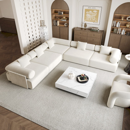 HMR 39" Square Sintered Stone Block Coffee Table With Wood Base - White
