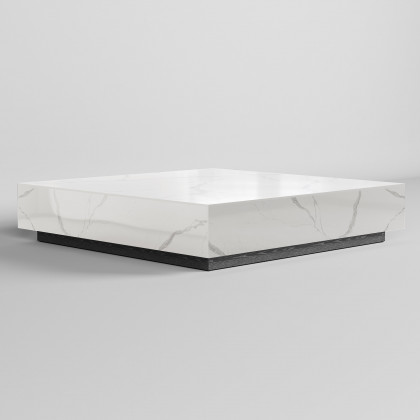 HMR 39" Square Sintered Stone Block Coffee Table With Wood Base - White