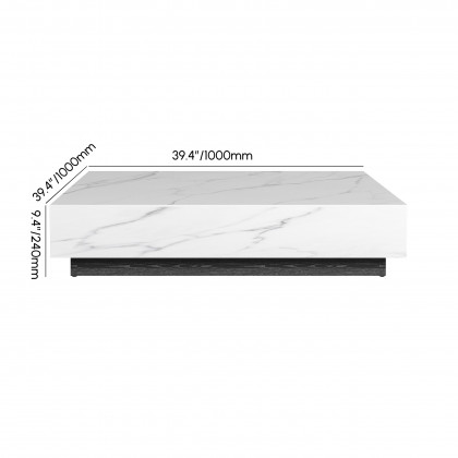 HMR 39" Square Sintered Stone Block Coffee Table With Wood Base - White