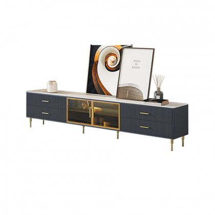 HMR - Cofab 78.7" TV Stand with Drawers & Shelves Deep Blue Media Console with Glass Doors