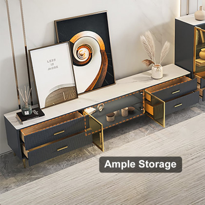HMR - Cofab 78.7" TV Stand with Drawers & Shelves Deep Blue Media Console with Glass Doors