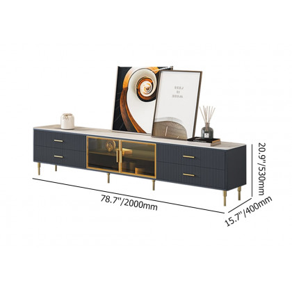 HMR - Cofab 78.7" TV Stand with Drawers & Shelves Deep Blue Media Console with Glass Doors