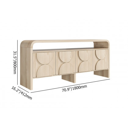 HMR - 71" Wood Sideboard Buffet Japandi Distressed White Credenza with Shelves & 4 Doors