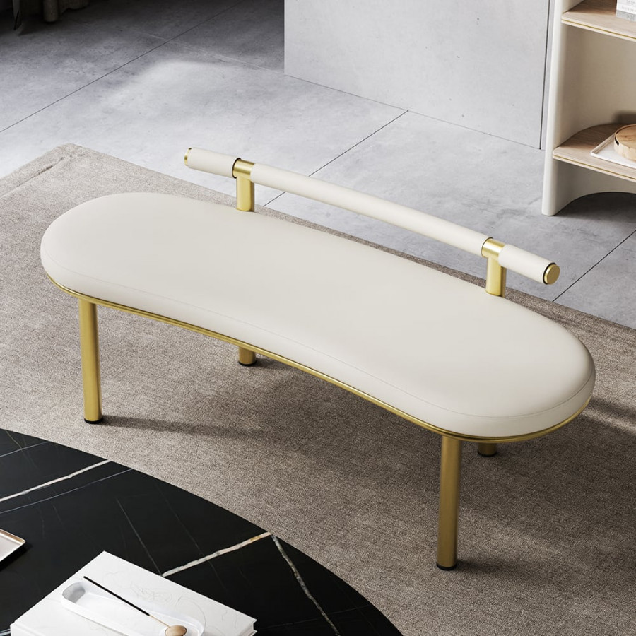 HMR - Curvice Series Dining Bench with Faux Leather Upholstery Off White Seats 1-2 People