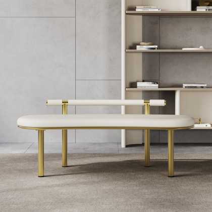 HMR - Curvice Series Dining Bench with Faux Leather Upholstery Off White Seats 1-2 People