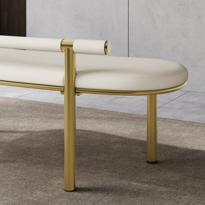 HMR - Curvice Series Dining Bench with Faux Leather Upholstery Off White Seats 1-2 People