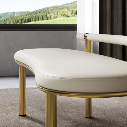 HMR - Curvice Series Dining Bench with Faux Leather Upholstery Off White Seats 1-2 People