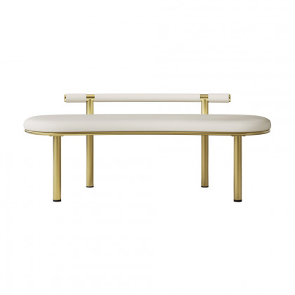 HMR - Curvice Series Dining Bench with Faux Leather Upholstery Off White Seats 1-2 People