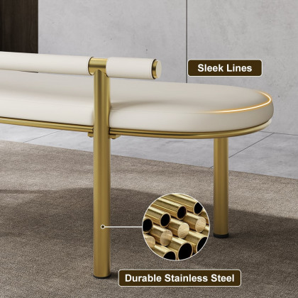 HMR - Curvice Series Dining Bench with Faux Leather Upholstery Off White Seats 1-2 People