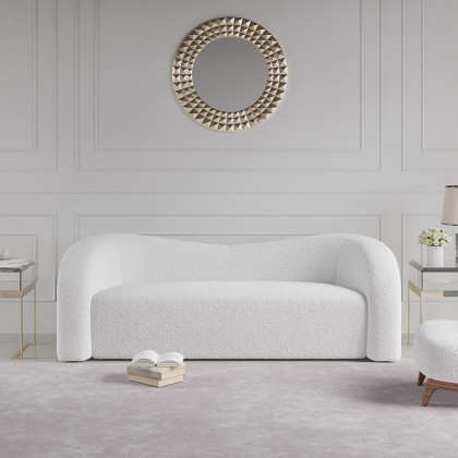 HMR Modern 91" Curved 3 Seater Sofa with Boucle Upholstered - White