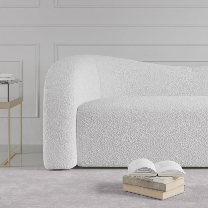 HMR Modern 91" Curved 3 Seater Sofa with Boucle Upholstered - White