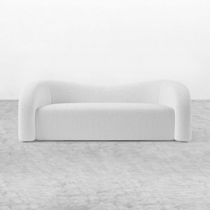 HMR Modern 91" Curved 3 Seater Sofa with Boucle Upholstered - White