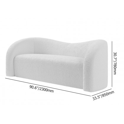 HMR Modern 91" Curved 3 Seater Sofa with Boucle Upholstered - White